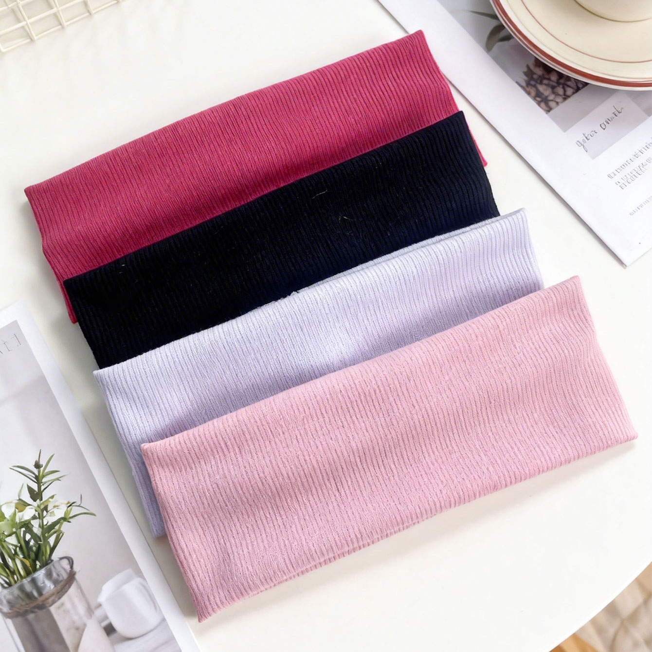 4pcs Wide ribbed elastic headb - Women'S Yoga Accessories 评论和价格