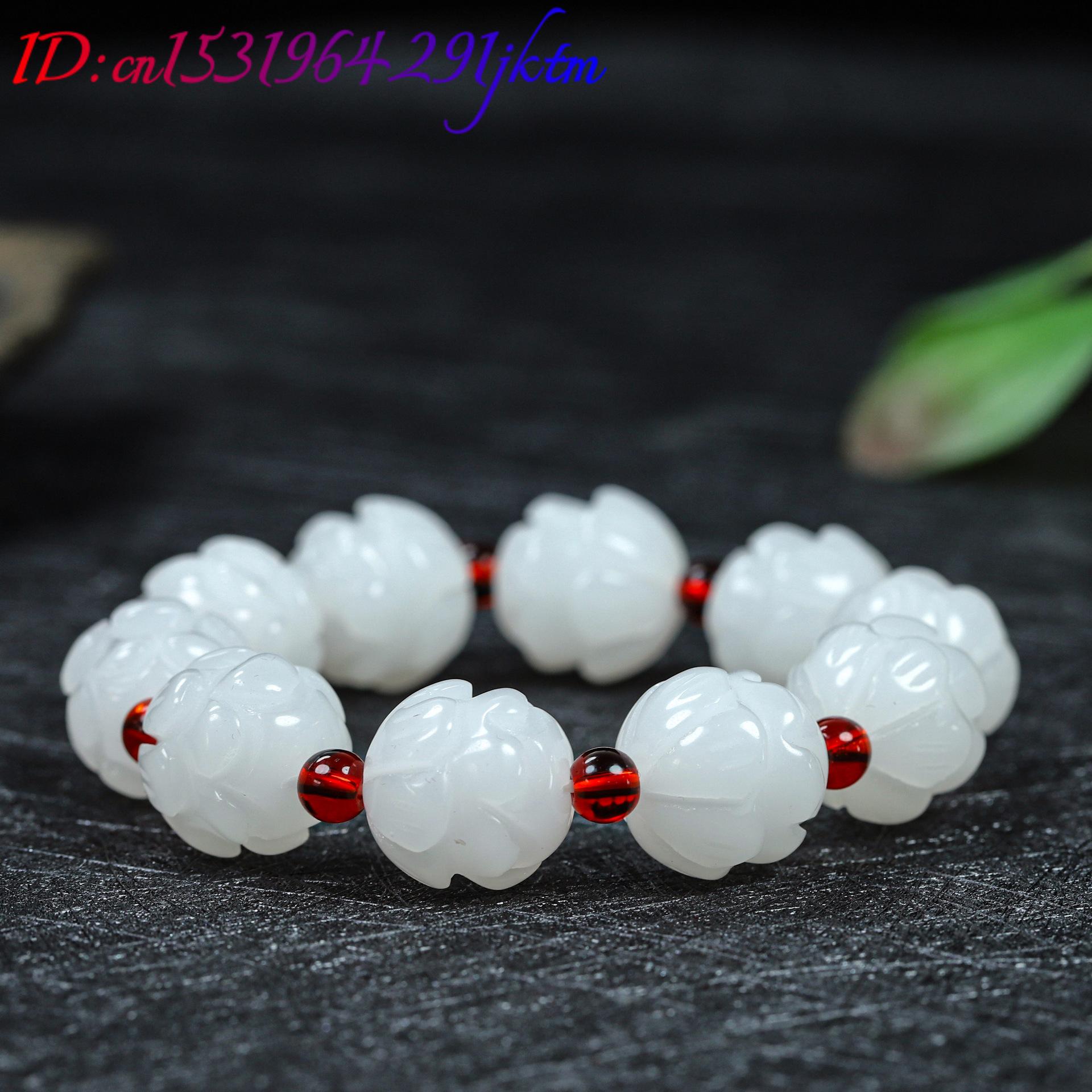 White Real Jade Lotus Bracelet - Women'S Accessories Jewelry 评论和价格