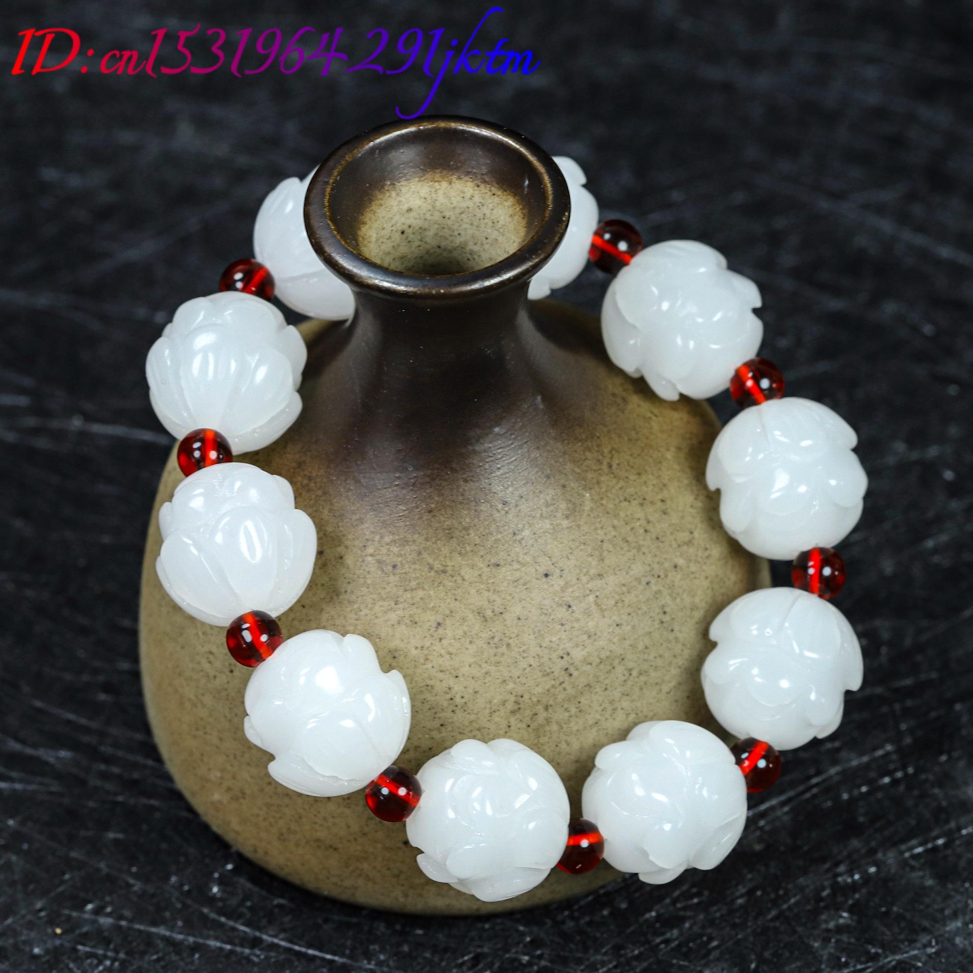 White Real Jade Lotus Bracelet - Women'S Accessories Jewelry 评论和价格