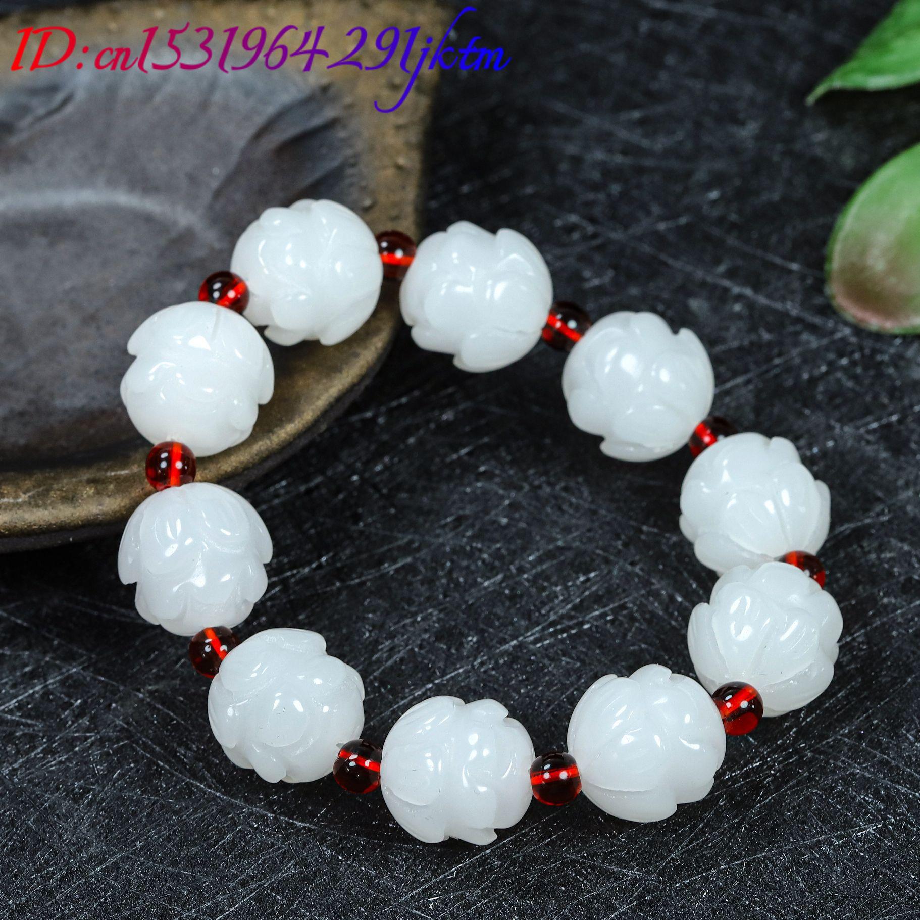 White Real Jade Lotus Bracelet - Women'S Accessories Jewelry 评论和价格