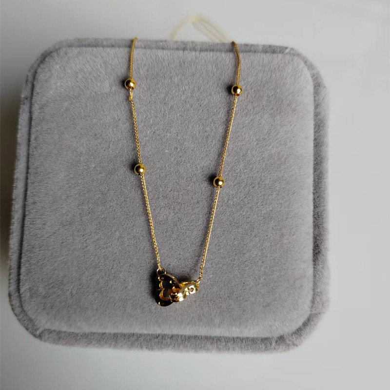 Real 18K gold double heart nec - Charm Necklace Dainty 评论和价格